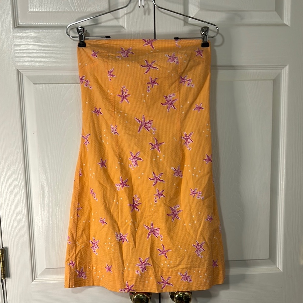 Lilly Pulitzer Strapless Dress in Vibrant Orange with Pink Starfish